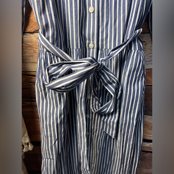 J. Crew Long Sleeve Striped Button Dress w/ Tie and Pockets (074) - Picture 4 of 8